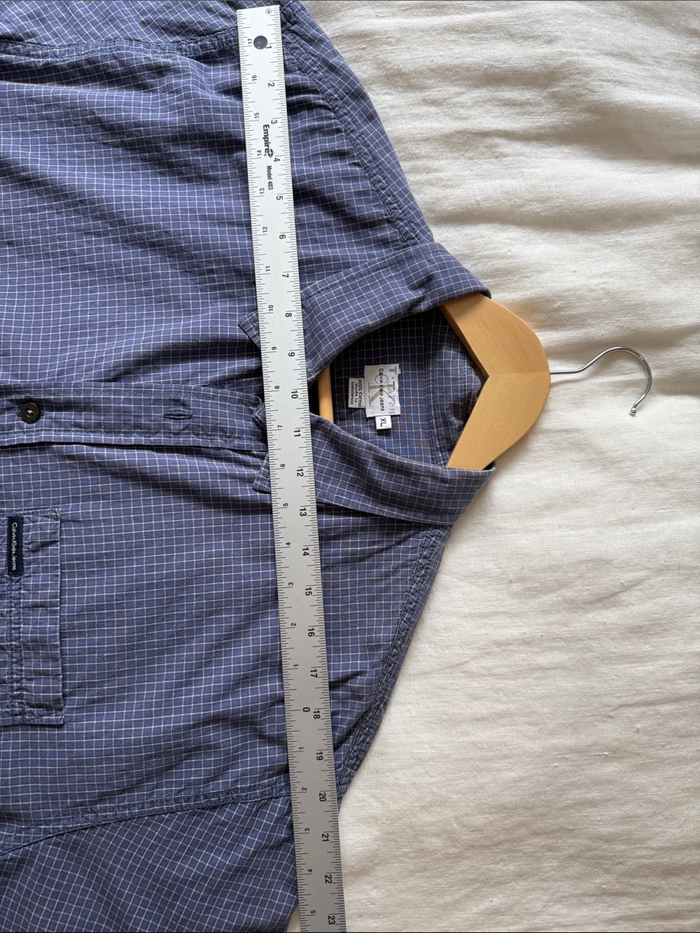 Calvin Klein Men’s XL Blue Micro Check Short Sleeve Button-Up Shirt Classic - Picture 8 of 8